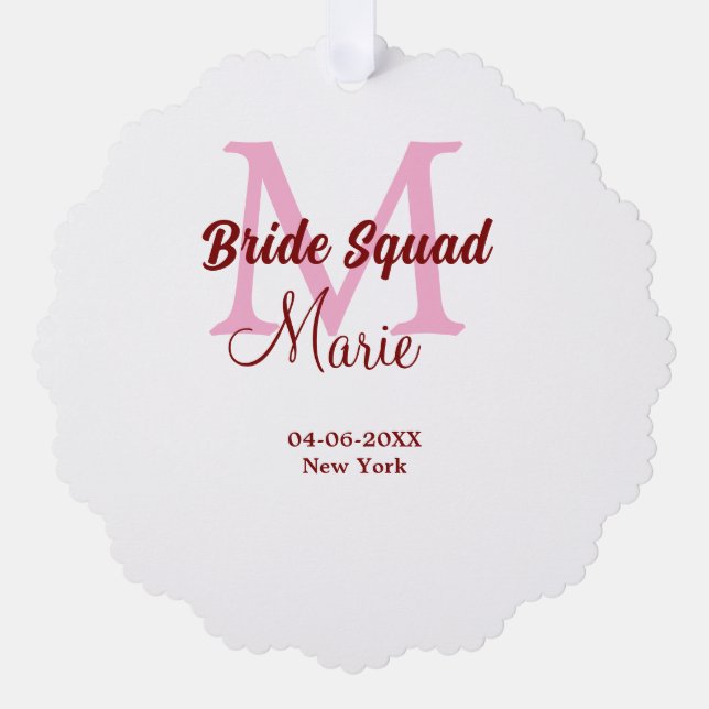 Carte Décorative Équipe de la mariée ajouter le nom monogramme demo (Recto)
