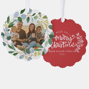 Carte Décorative Famille de Noël Photo Watercolor Famille Wreath