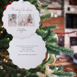 Carte Décorative Famille minimaliste 2 Nom de la photo<br><div class="desc">Famille Minimaliste 2 Photos Nom. Un ornement et une carte tout-en-un pratique,  a vos 2 photos et votre salutation festive et vos noms,  et vos souhaits festifs sur le dos,  prêt pour vos destinataires à accrocher à leur arbre. Facile à personnaliser avec vos photos et vos mots.</div>