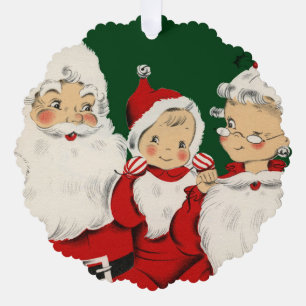 Carte Décorative Famille Rétro de Père Noël de milieu du XXe siècle