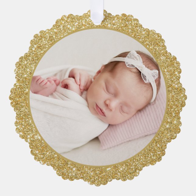 Carte Décorative Faux Gold Parties scintillant Famille Photo Noël (Recto)