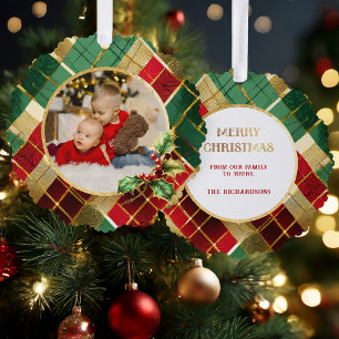 Carte Décorative Festif Gold, Rouge & Vert Photo Plaid de Noël