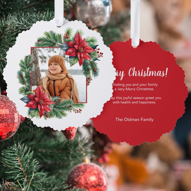 Carte Décorative Fête de Noël Poinsettia et Pine Photo (Créateur téléchargé)