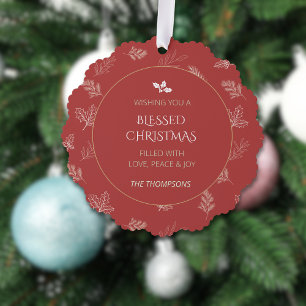 Carte Décorative Feuilles d'hiver blanc élégant MIstletoe rouge