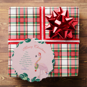 Carte Décorative Flamant rose de Noël rose tropicale Santa Hat Baub