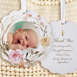 Carte Décorative fleurs boho Baptême merci<br><div class="desc">Baptême merci ornement papier</div>