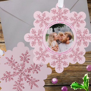 Carte Décorative Flocon de neige rose Glam mignonne Famille Photo N