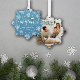 Carte Décorative Flocons de neige de houx blanc bleu Joyeux Noël Ph