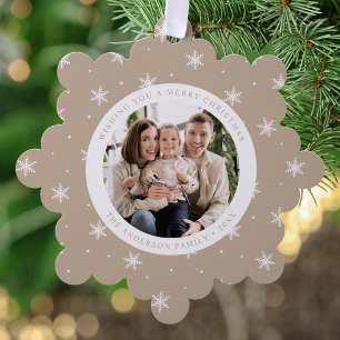 Carte Décorative Flocons de neige élégants Beige 2 Photo Fêtes