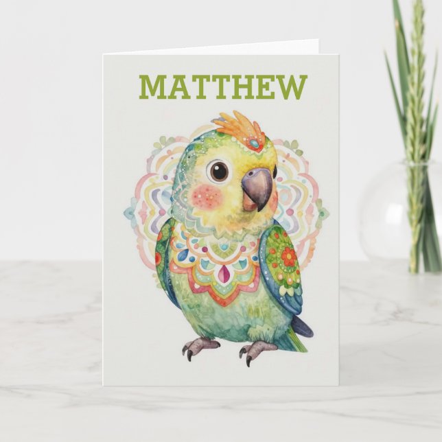 Carte Decorative Folk‑Art Parrot Illustration  (Devant)