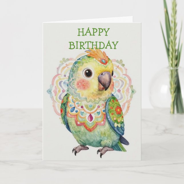 Carte Decorative Folk‑Art Parrot Illustration  (Devant)