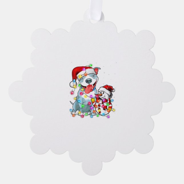 Carte Décorative Funky Pitbull Chien Noël Tee Snowman Xmas Light (Recto)