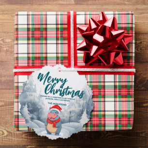 Carte Décorative Funny Hippo Merry Xmas arbre neige Fête de vacance