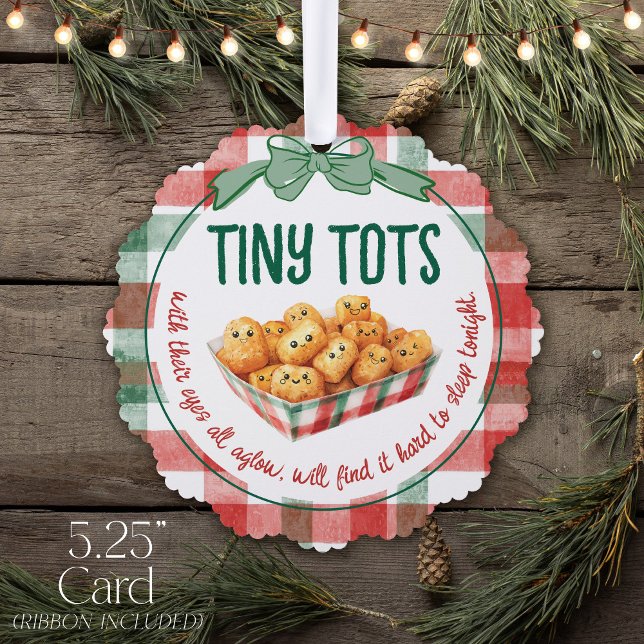 Carte Décorative Funny Tiny Tots Holiday Humor Merry Christmas  (Funny tiny tots watercolor plaid bow tater tot smiles Holiday humor Merry Christmas Card Ornament)