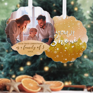 Carte Décorative Gold Let it Neige Photo 1er Noël Famille de 3