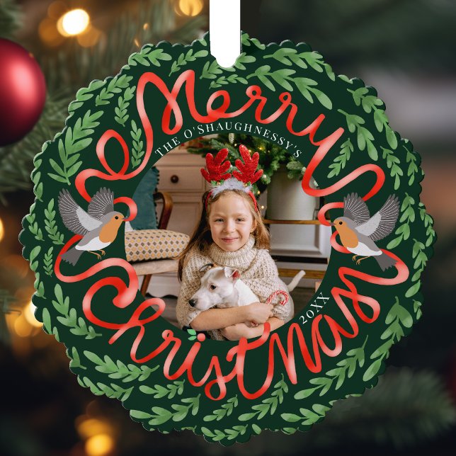 Carte Décorative Green Joyeux Noël Folk Foliage Wreath Photo (Créateur téléchargé)