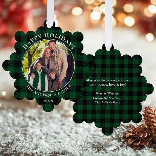 Carte Décorative Green Plaid Rustic Happy Holidays Photo