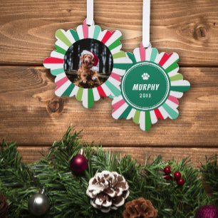Carte Décorative Green Red White Starburst Grandes bandes Chien Noë