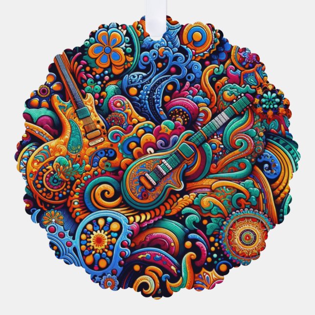 Carte Décorative Guitares en mandala style batik (Recto)