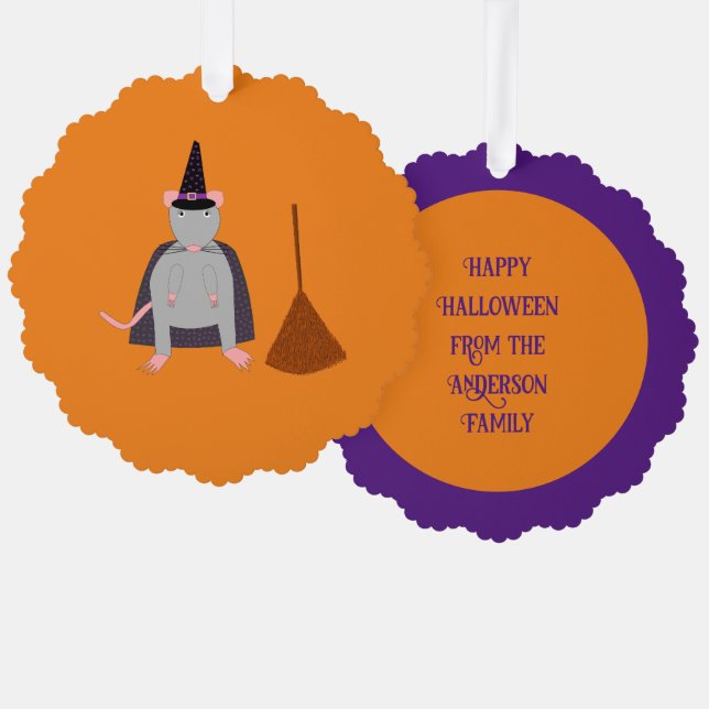 Carte Décorative Halloween Rat sorcier et Broom Custom (Recto/Verso)