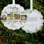 Carte Décorative Happy Holidays Photo Collage Botaniques de Noël<br><div class="desc">Une carte de vacances vraiment unique qui est aussi un ornement d'arbre de Noël. Design dispose de 4 de vos photos préférées bordées de verdure festive. Backside contient votre note et vos noms personnalisés. Amusant et festif mais classique avec une touche d'élégance.</div>