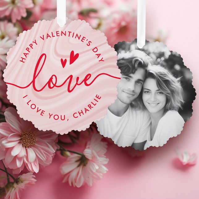 Carte Décorative Heureuse Sainte-Valentin élégant rose et rouge (Happy Valentine's Day elegant blush pink and red Ornament Card)