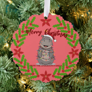 Carte Décorative Hippopotame mignon arbre de Noël animal de zoo Noë