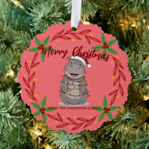 Carte Décorative Hippopotame mignon arbre de noël animal de zoo Noë