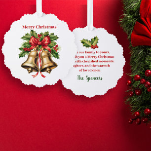 Carte Décorative Holly Feuilles & Berries Gold Bells Joyeux Noël