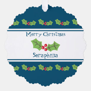Carte Décorative Houx et Baies de Noël Personnalisés