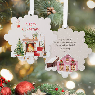 Carte Décorative Hygge Papier Aquarelle Cheminée Flocon de Noël Noë