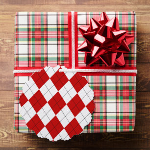 Carte Décorative Jacquard preppy Tartan Diamond Plaid Rouge Blanc