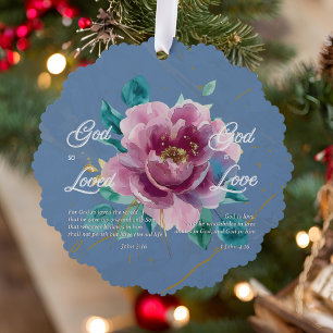 Carte Décorative Jean 3 16 Bible Verse Bleu rose Floral chrétien