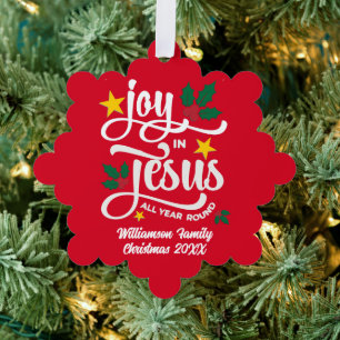 Carte Décorative JOIE PERSONNALISÉE EN JÉSUS Noël chrétien ROUGE
