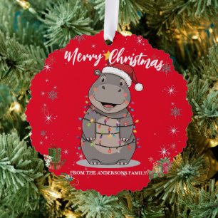 Carte Décorative Joli arbre de Noël hippopotame safari Noël carreau