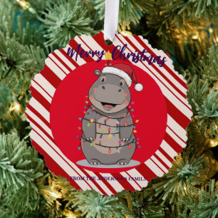 Carte Décorative Joli arbre de Noël hippopotame zoo safari Xmas car