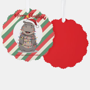 Carte Décorative Joli arbre de Noël hippopotame zoo safari Xmas car