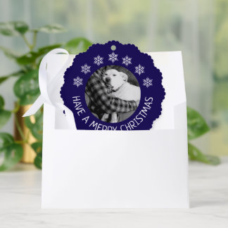 Carte Décorative Joli chien avec photo de papa Joyeux Noël Bleu