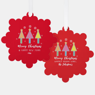 Carte Décorative Joli Noël Arbres Nom Rustique Rouge Fêtes