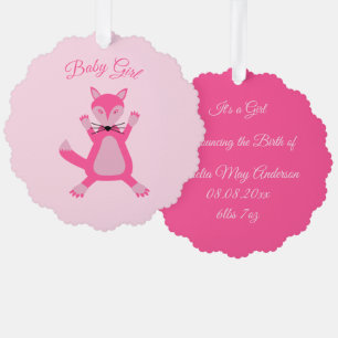 Carte Décorative Joli rose bébé fille Fox personnalisé