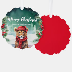 Carte Décorative Joli zoo Lion Père Noël Xmas Fête Famille Enfant