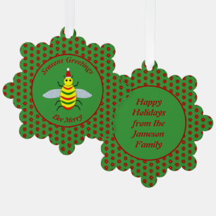 Carte Décorative Jolie Bee de Noël et Poinsettia Fleurs Personnalis