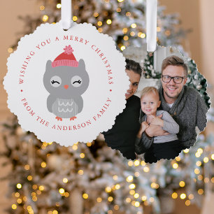Carte Décorative Jolie photo de hibou d'hiver pour les fêtes