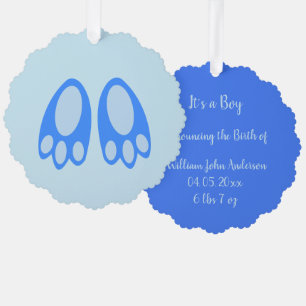 Carte Décorative Jolis Pieds de Lapin Garçon Bébé Bleu Pâques Perso