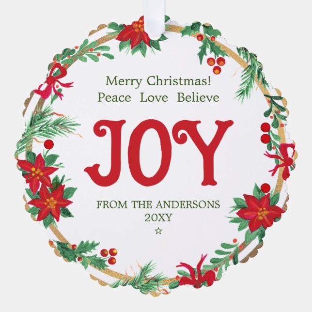Carte Décorative Joy Poinsettia Wreath Botanical Elegant Christmas (Recto)