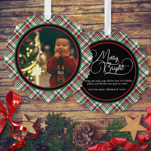 Carte Décorative Joyeux & Bright Red & Green Plaid Photo de vacance