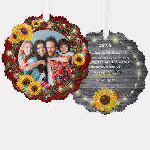 Carte Décorative Joyeux et brillant Photo de tournesol rustique Noë