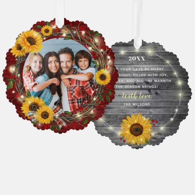 Carte Décorative Joyeux et brillant Photo de tournesol rustique Noë (Recto/Verso)