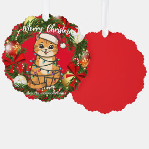 Carte Décorative Joyeux et lumineux chat Noël chaton neige hiver