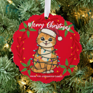 Carte Décorative Joyeux et lumineux chat Noël chaton neige hiver